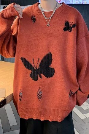 Butterfly Distressed Knitted Sweater