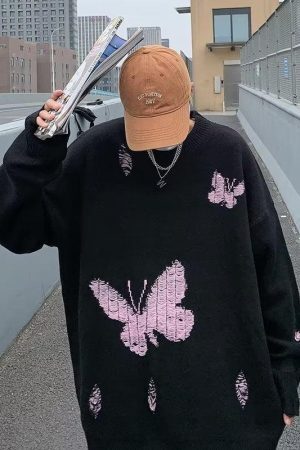Butterfly Distressed Knitted Sweater