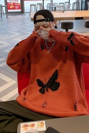 Butterfly Distressed Knitted Sweater