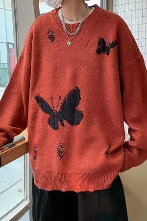 Butterfly Distressed Knitted Sweater