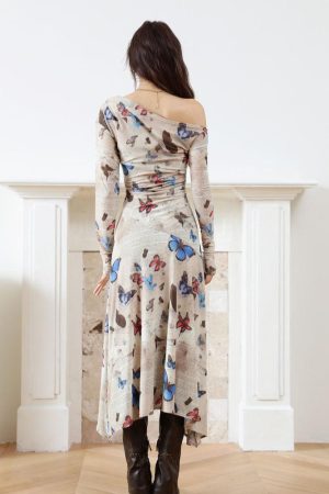 Butterfly One Shoulder Midi Dress