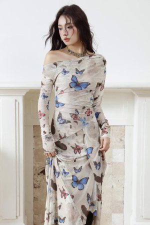 Butterfly One Shoulder Midi Dress
