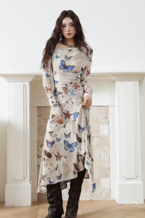 Butterfly One Shoulder Midi Dress