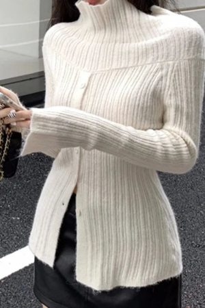 Button Up Off Shoulder Knitted Top