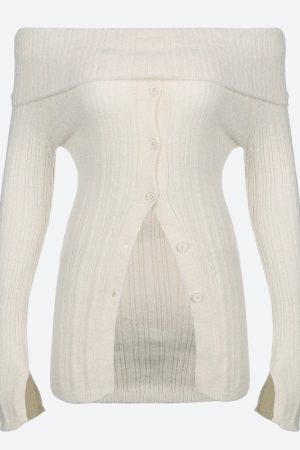 Button Up Off Shoulder Knitted Top