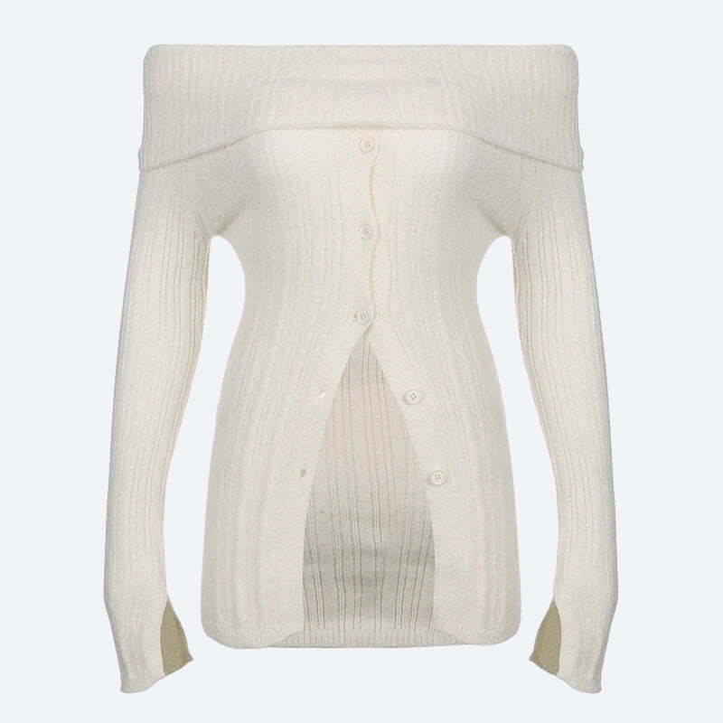 Button Up Off Shoulder Knitted Top Button Up Off Shoulder Knitted Top