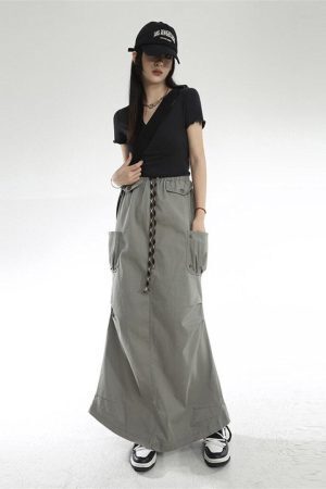 Cargo Pockets Parachute Maxi Skirt