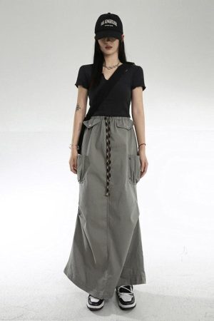 Cargo Pockets Parachute Maxi Skirt