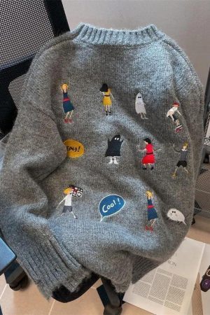 Cartoon Embroidered Knitted Sweater