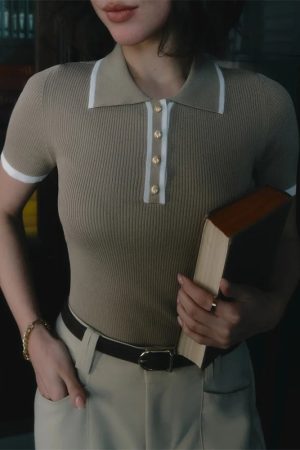 Casual Contrast Corduroy Top