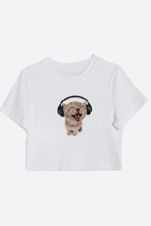 Cat with Earphones Tee