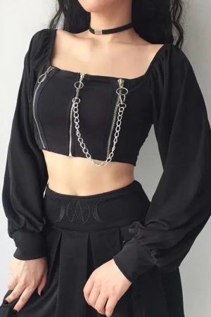 Chain Detailed Square Neck Crop Top