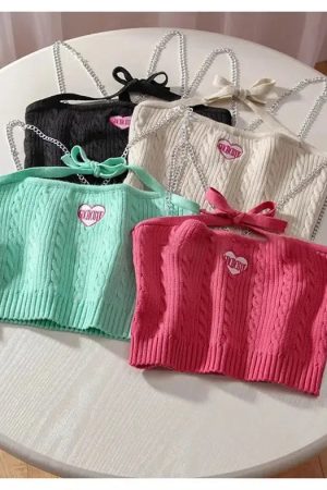 Chain Strap Knitted Crop Top