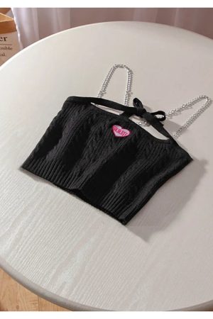 Chain Strap Knitted Crop Top