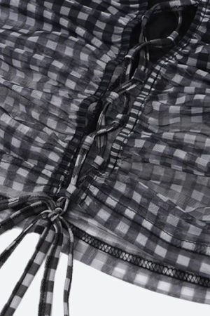 Checkered Strapless Top & Mini Skirt Two Piece Set