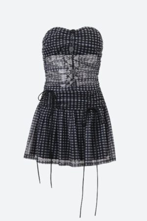 Checkered Strapless Top & Mini Skirt Two Piece Set