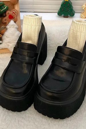 Chunky Platform High Heel Loafer Shoes