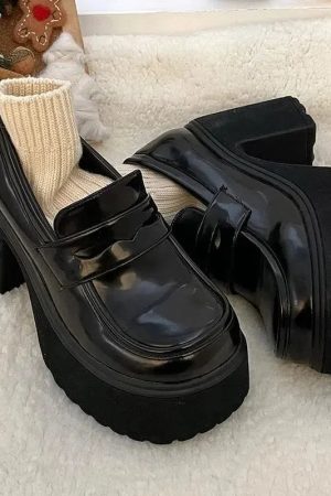 Chunky Platform High Heel Loafer Shoes