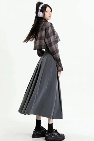 College Girl Pleated A-Line Midi Skirt