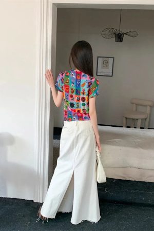 Colorful Sketchbook Pleated Top