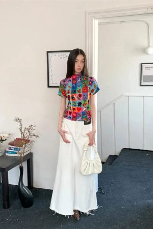 Colorful Sketchbook Pleated Top