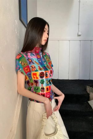 Colorful Sketchbook Pleated Top