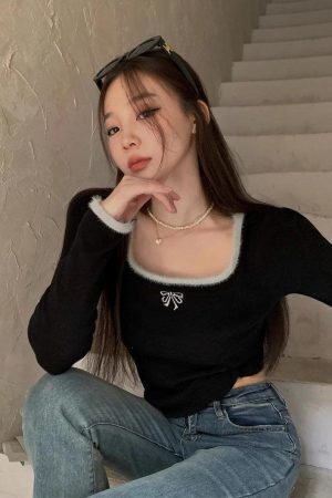 Coquette Bow Fluffy Neck Top