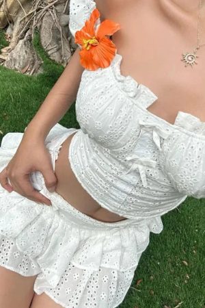 Coquette Broderie Anglaise Top & Mini Skirt Two Piece Set