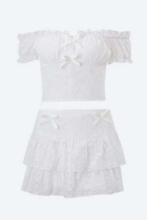 Coquette Broderie Anglaise Top & Mini Skirt Two Piece Set
