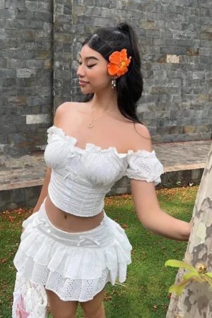 Coquette Broderie Anglaise Top & Mini Skirt Two Piece Set