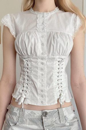 Coquette Cap Sleeve Lace Up Top