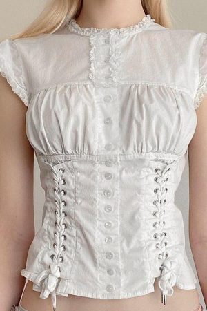 Coquette Cap Sleeve Lace Up Top