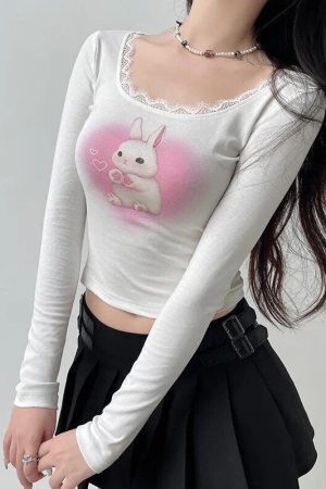 Coquette Cute Rabbit Crop Top