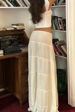 Coquette Lace Up Crop Top & Maxi Skirt Two Piece Set