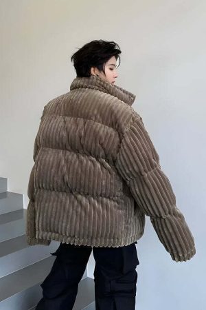 Corduroy Buttoned Puffer Jacket