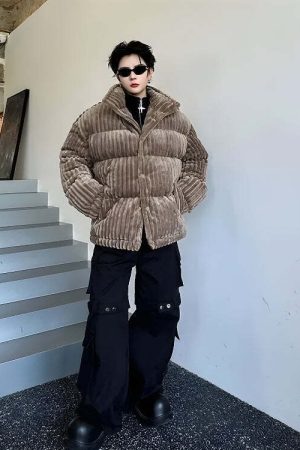 Corduroy Buttoned Puffer Jacket