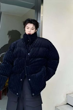 Corduroy Buttoned Puffer Jacket