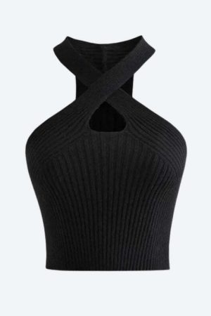 Corduroy Halter Neck Knitted Crop Top