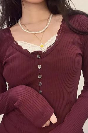 Corduroy Lace Trim Top