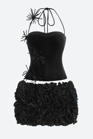 Corset Top & Ruffled Mini Skirt Two Piece Set