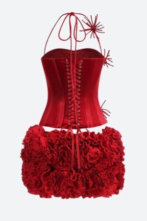 Corset Top & Ruffled Mini Skirt Two Piece Set