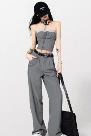 Corset Top & Wide Leg Pants Two Piece Set
