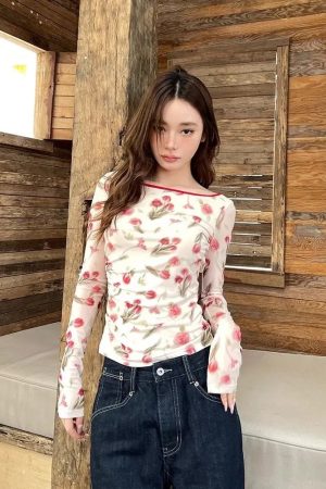 Cottagecore Floral Mesh Top