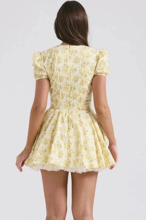 Cottagecore Floral Plunge Neck Mini Dress