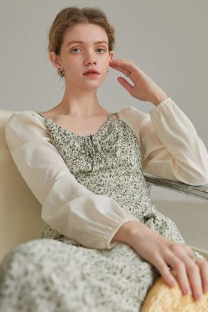 Cottagecore Shirt Sleeve Floral Midi Dress