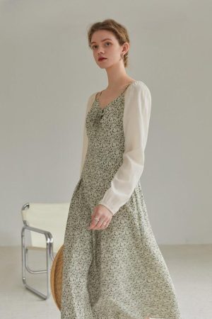 Cottagecore Shirt Sleeve Floral Midi Dress