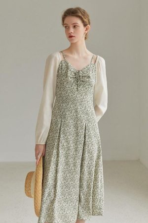 Cottagecore Shirt Sleeve Floral Midi Dress