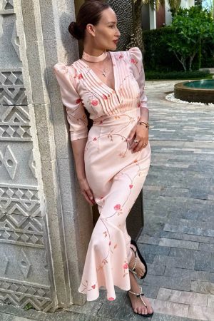 Cottagecore V-Neck Midi Dress