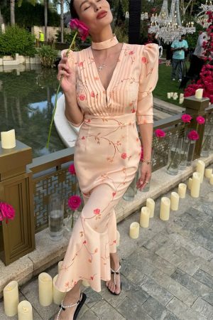 Cottagecore V-Neck Midi Dress