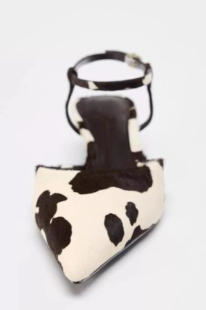 Cow Print Pointed-Toe Kitten Heel